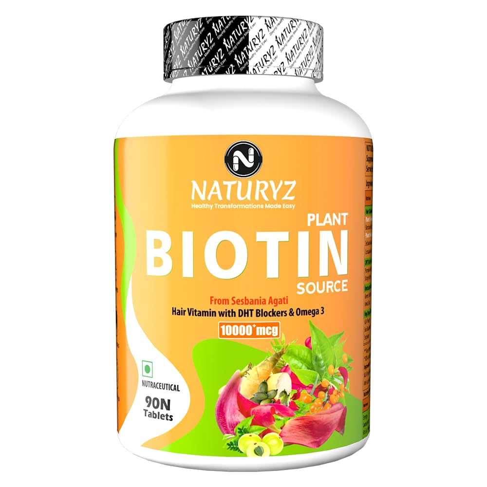NATURYZ 100% Plant Based Biotin Tablets with High Protein Vitamin DHT Omega 3 for Strong Hairs, Nails Growth & Glowing Skin - 90 Tablets (B0CXY522DH) Amazon Price History, Amazon Price Tracker