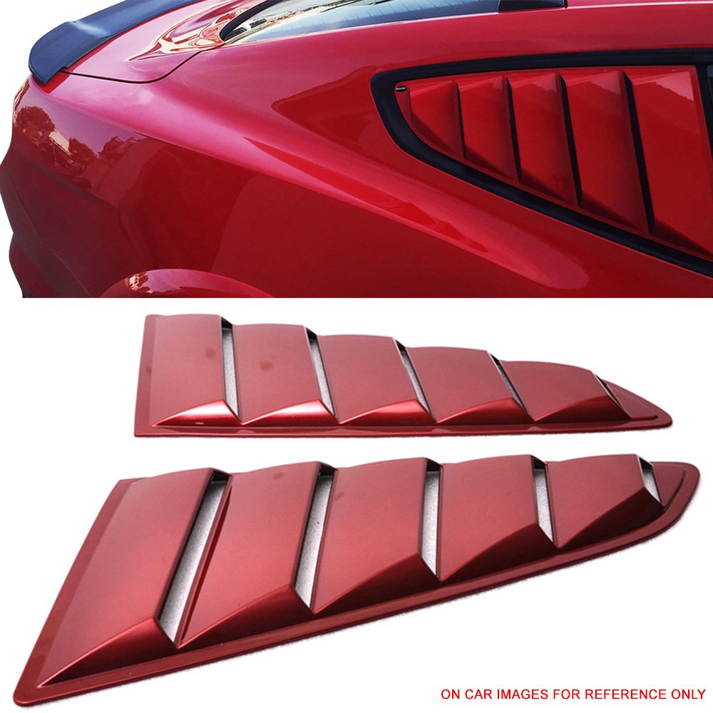 IKON MOTORSPORTS Window Louver Compatible with 2015-2023 Ford Mustang, Factory Style Paint RR Ruby Red Side Window Louvers