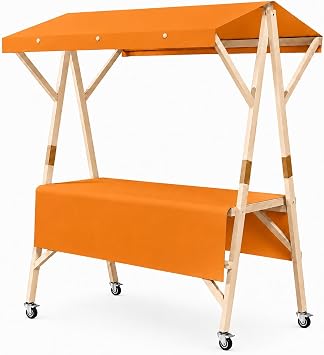 Portable Market Stand with Wheels, Foldable Vendor Cart with Canopy, Outdoor Farmers Market Stall, Lemonade Stand, Candy Dessert Flower Display BoothOrange,150cm/59in