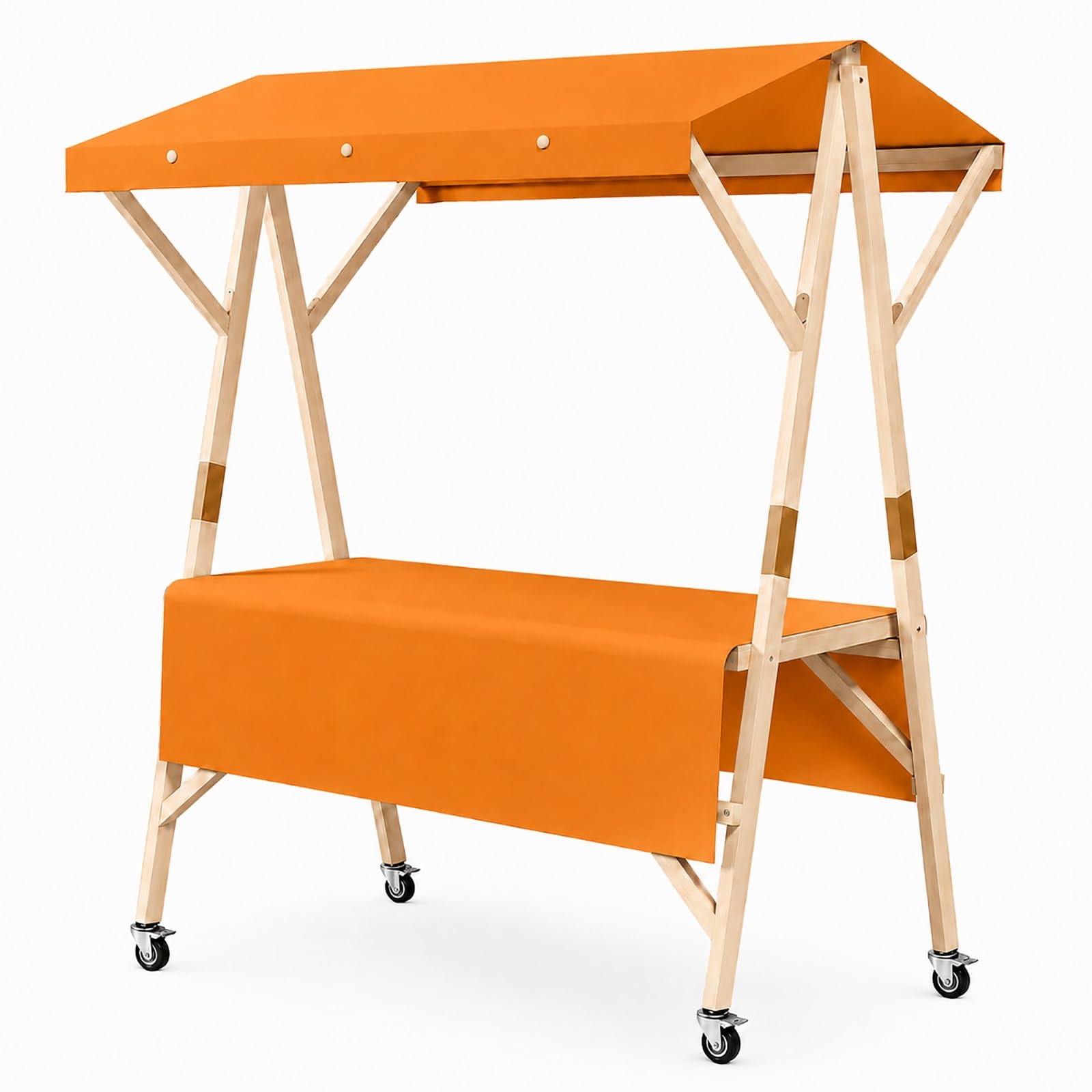 SBCWH Portable Market Stand with Wheels, Foldable Vendor Cart with Canopy, Outdoor Farmers Market Stall, Lemonade Stand, Candy Dessert Flower Display Booth(Orange,120cm/47in)