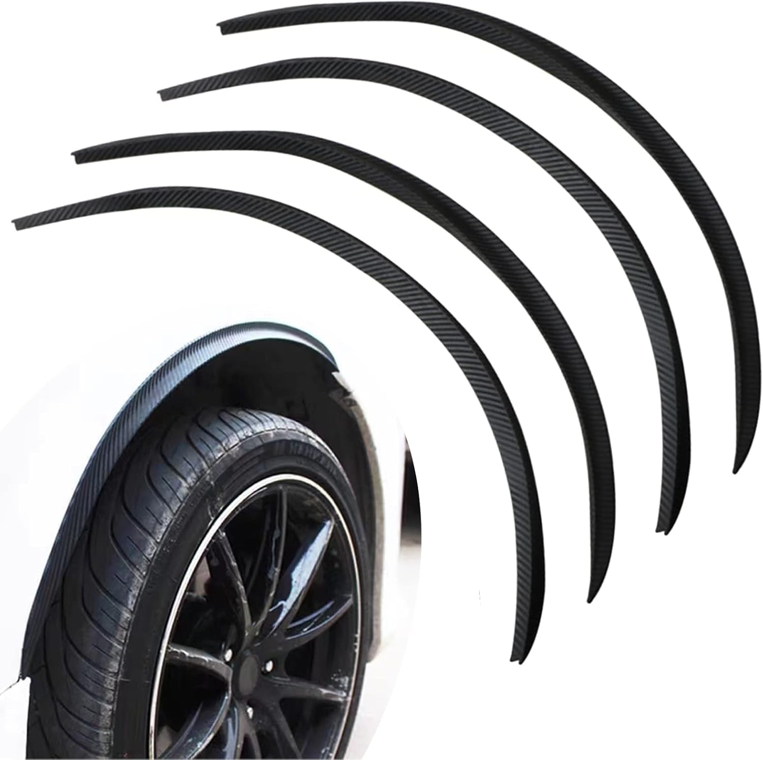 Jawmoy 4 PCS Car Wheel Brow Decorative Strip, Carbon Fiber Style Car