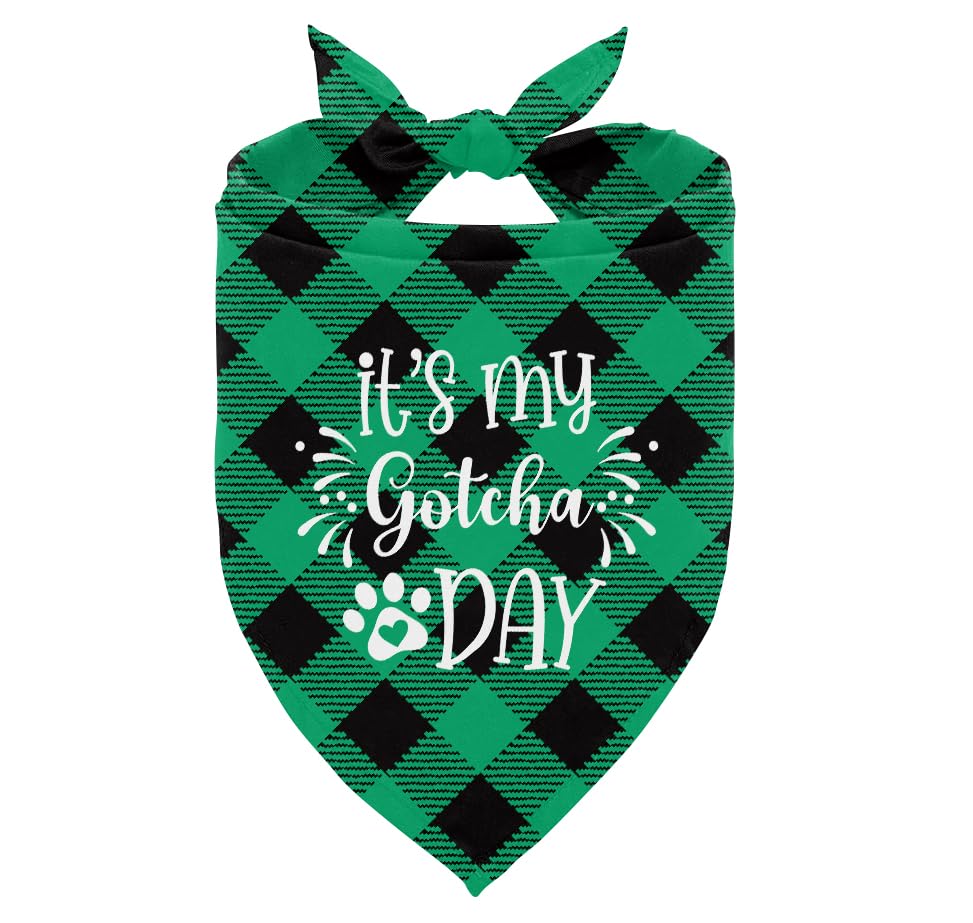 My Gotcha Day Bandanas - Green Buffalo Plaid Triangle Cute Dog Accessory - Fits Small, Medium & Large Dogs