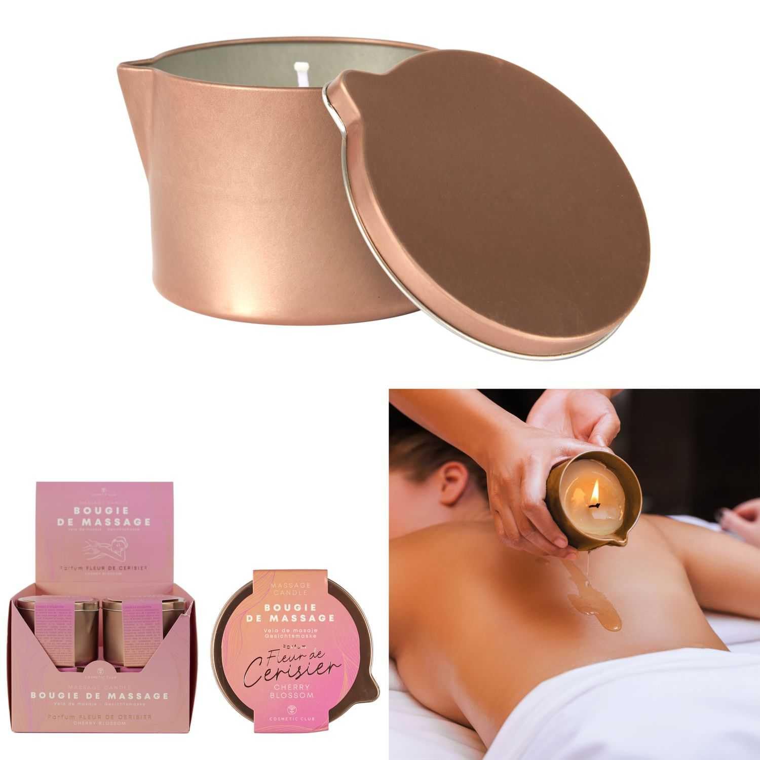COSMETIC CLUB - SC40049, Vela de Masaje Flor de Cerezo 140G, Aroma Envolvente de Flor de Cerezo, Cuidado de Belleza Relajante, Uso Fácil y Momentos de Compañía