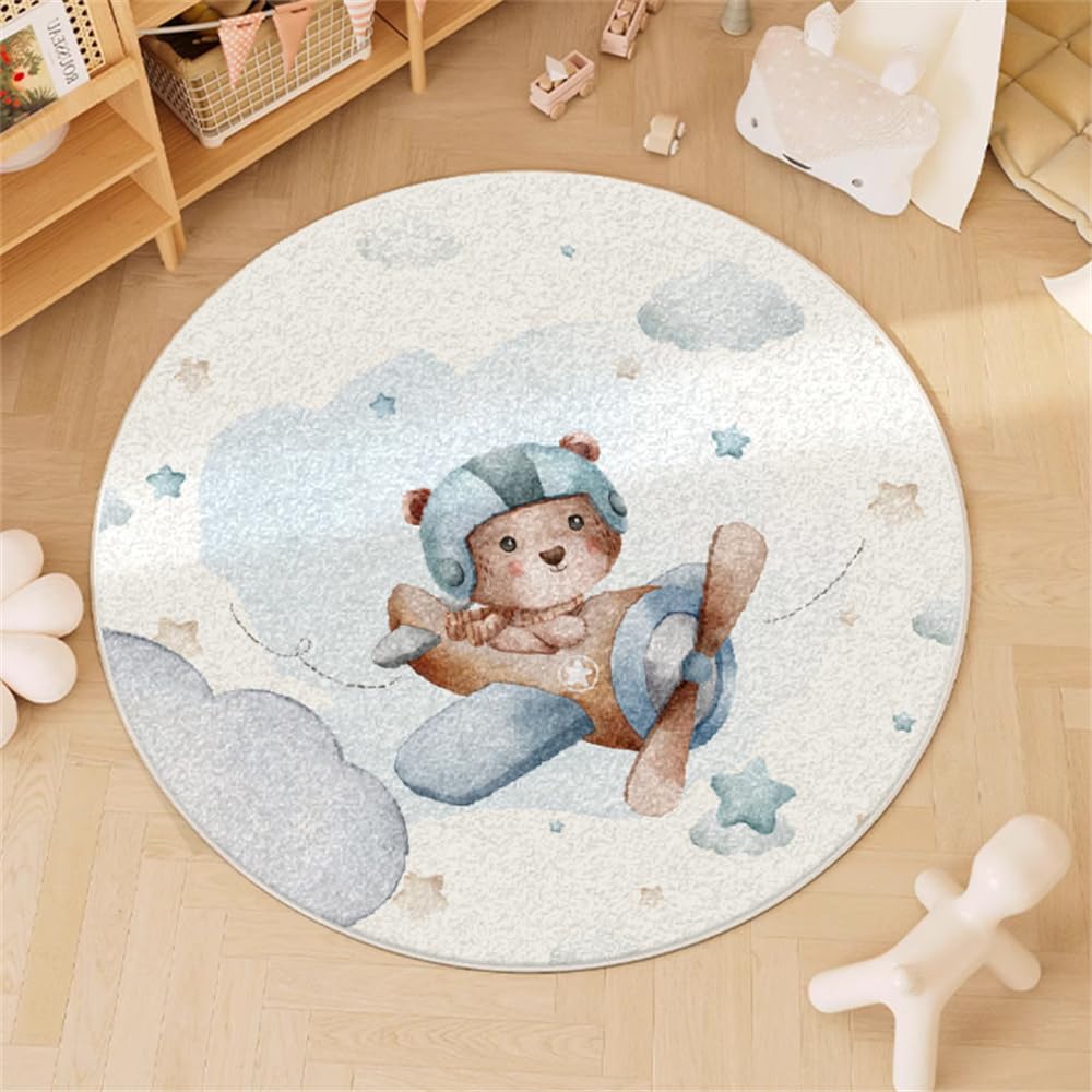 Tapis pelucheux crème lavable 100cm pour chambre d'enfants