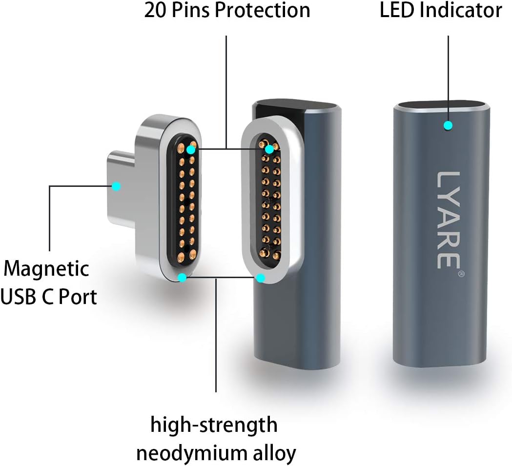 🔥 Magnetic USB C Adapter, LYARE 20Pins Type C Connector, Support PD 100W Charge, USB C 3.1 10Gbps Data Transfer, 4K@60Hz Video Output Compatible with MacBook Pro/Air 2018-2020 & iPad Pro Black Friday 🔥 Magnetic USB C Adapter, LYARE 20Pins Type C Connector, Support PD 100W Charge, USB C 3.1 10Gbps Data Transfer, 4K@60Hz Video Output Compatible with MacBook Pro/Air 2018-2020 & iPad Pro