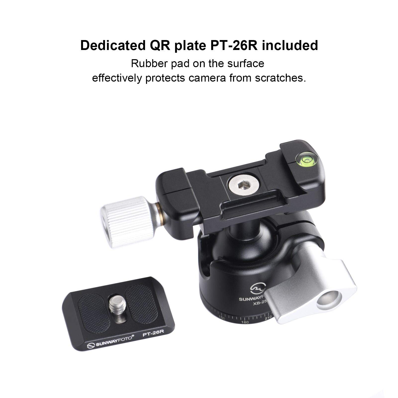 SUNWAYFOTO Rotule de trépied XB-25, rotule panoramique rotative à 360 degrés avec plaque de dégagement rapide de 6,35 mm et pour appareil photo reflex numérique, monopode, charge 5 kg