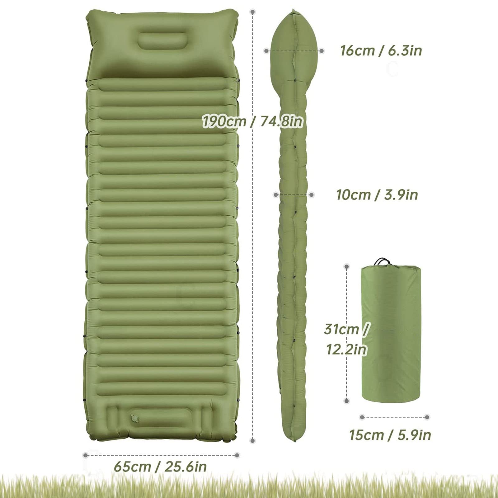 Cuscino Gonfiabile da Esterno Letto Gonfiabile da Campeggio 40D Materassino Gonfiabile Portatile in Nylon per Pranzo da Ufficio (Orange)