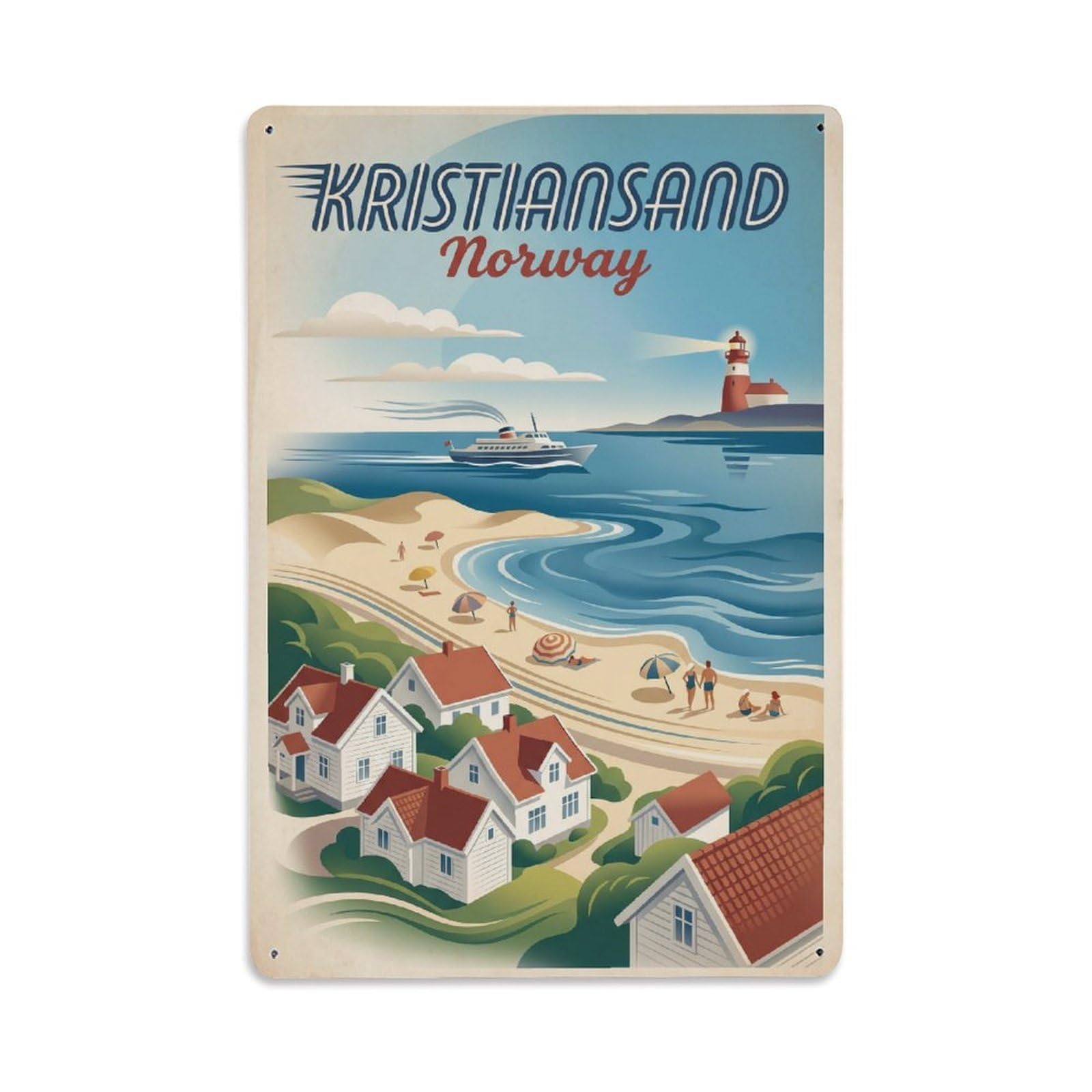 Travel Retro Norway Kristiansand Metal Tin Sign Plaque Wall Decor for Cafe, Club Bar, Office, Garden Metal Poster 8x12Inch