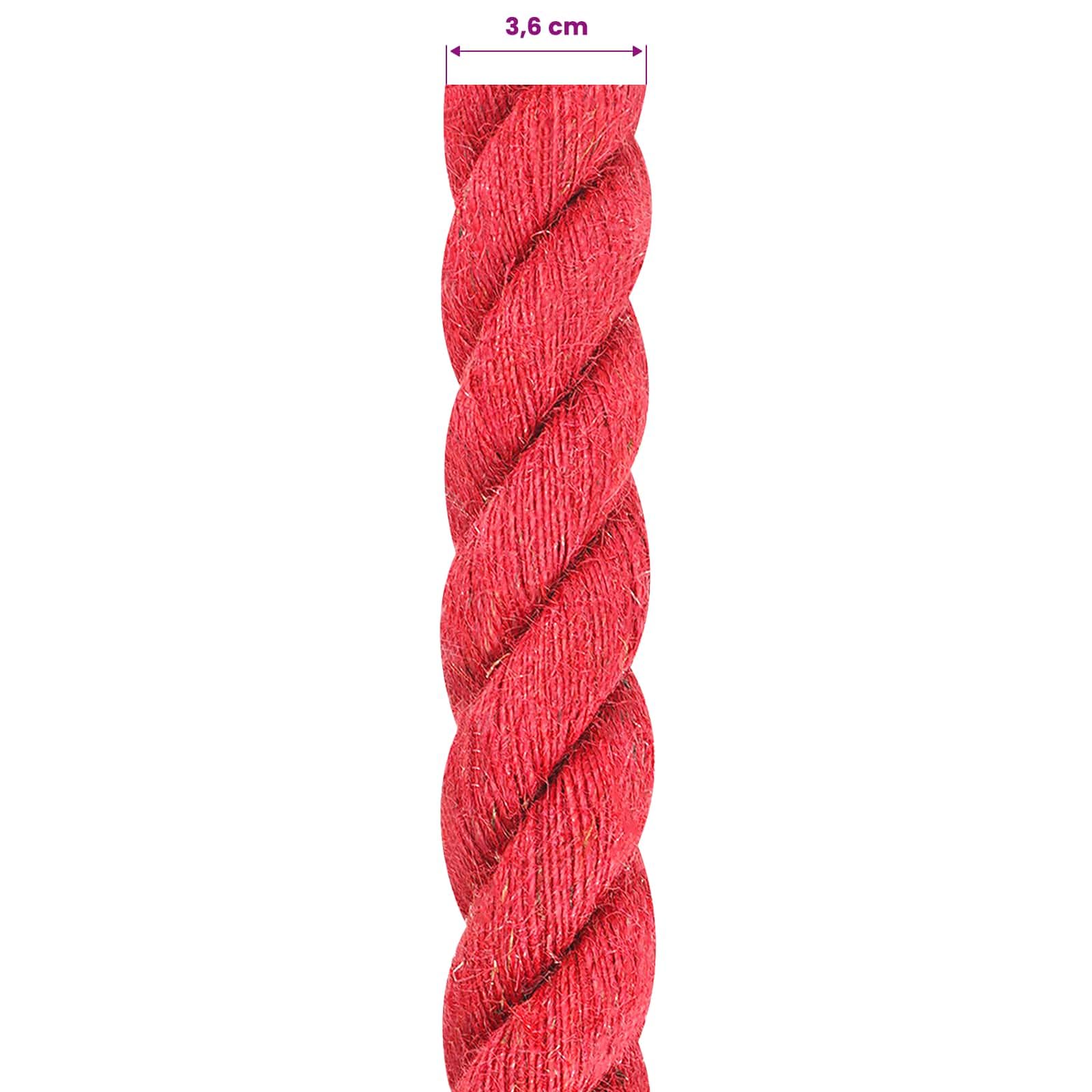 Cuerda de yute 36 mm Rojo, 100% yute Tossa natural, 3 hebras