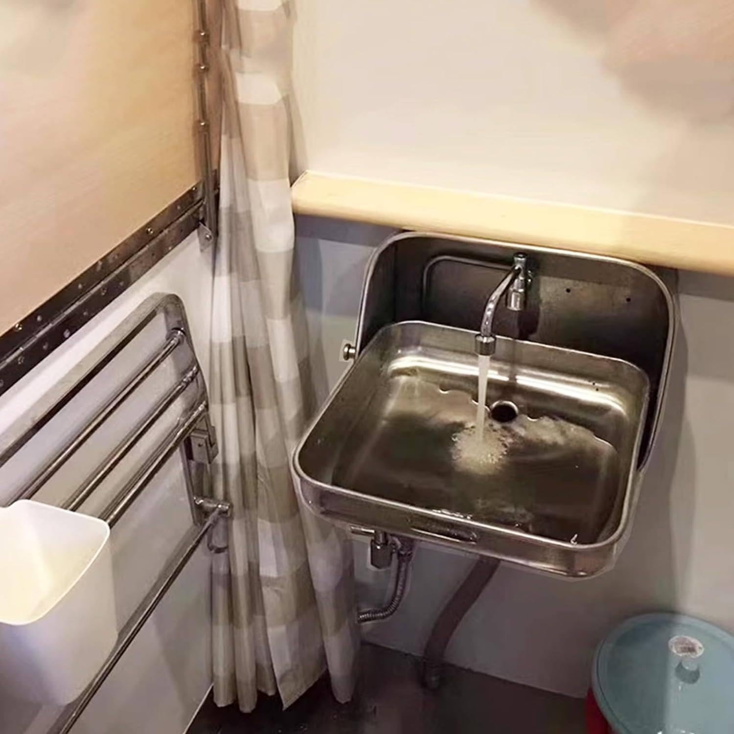 Wandmontiertes Waschbecken mit Kaltwasserhahn, faltbares Handwaschbecken für Wohnmobil, Wohnwagen, Boot, Wohnmobil, Badezimmer, Küche, WC