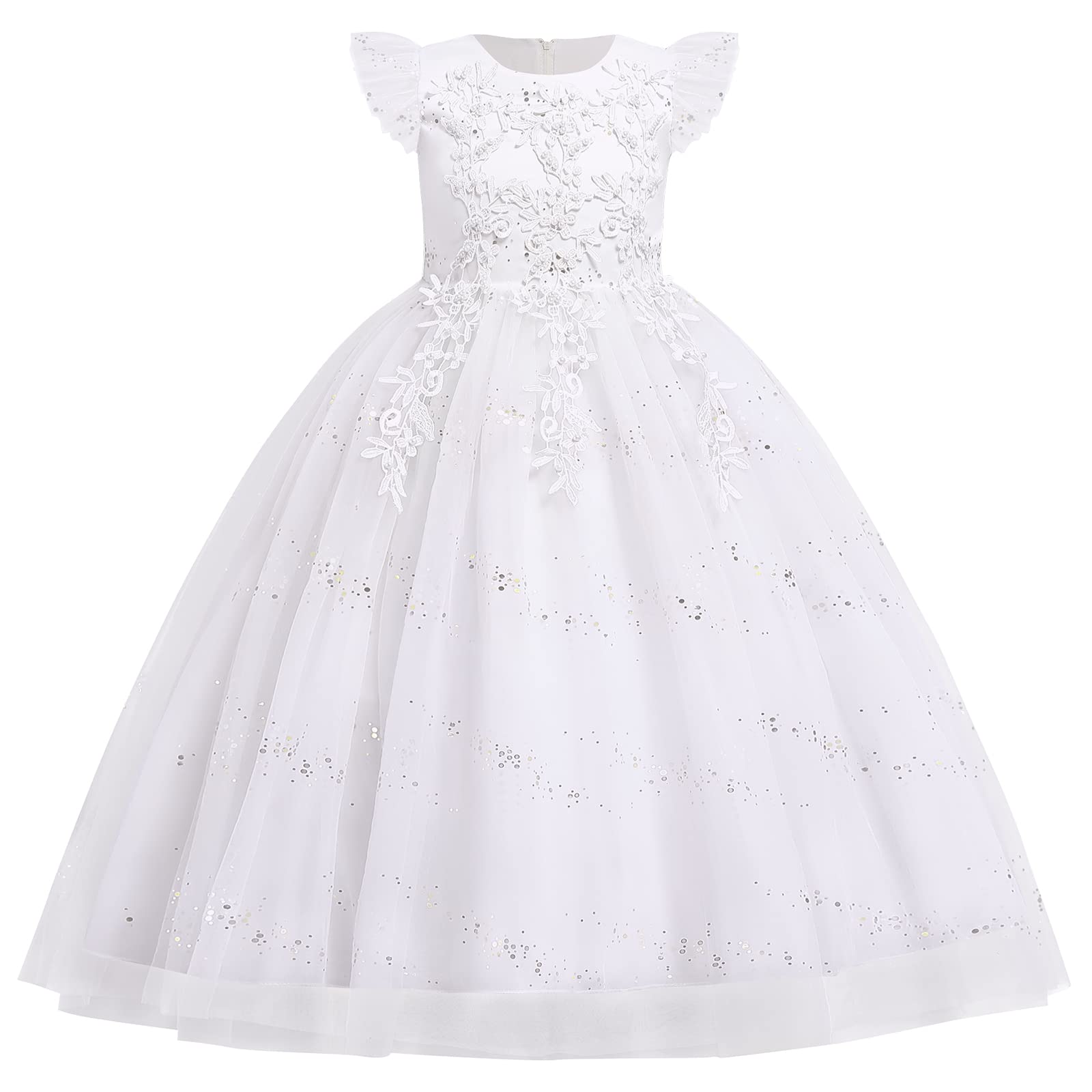 Flower Girl Lace Dress for Kids Wedding Bridesmaid Pageant Party Formal Long Gown Princess Communion Tulle Bow Dresses