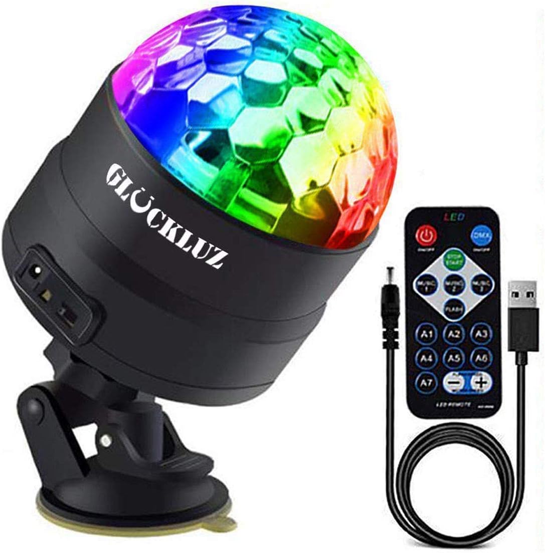 Gluckluz Disco Lights Party Stage LED Strobe Lights with Remote Control DJ 7 Colors Lamp for Car Wedding Bar Club Karaoke Outdoor Indoor Show