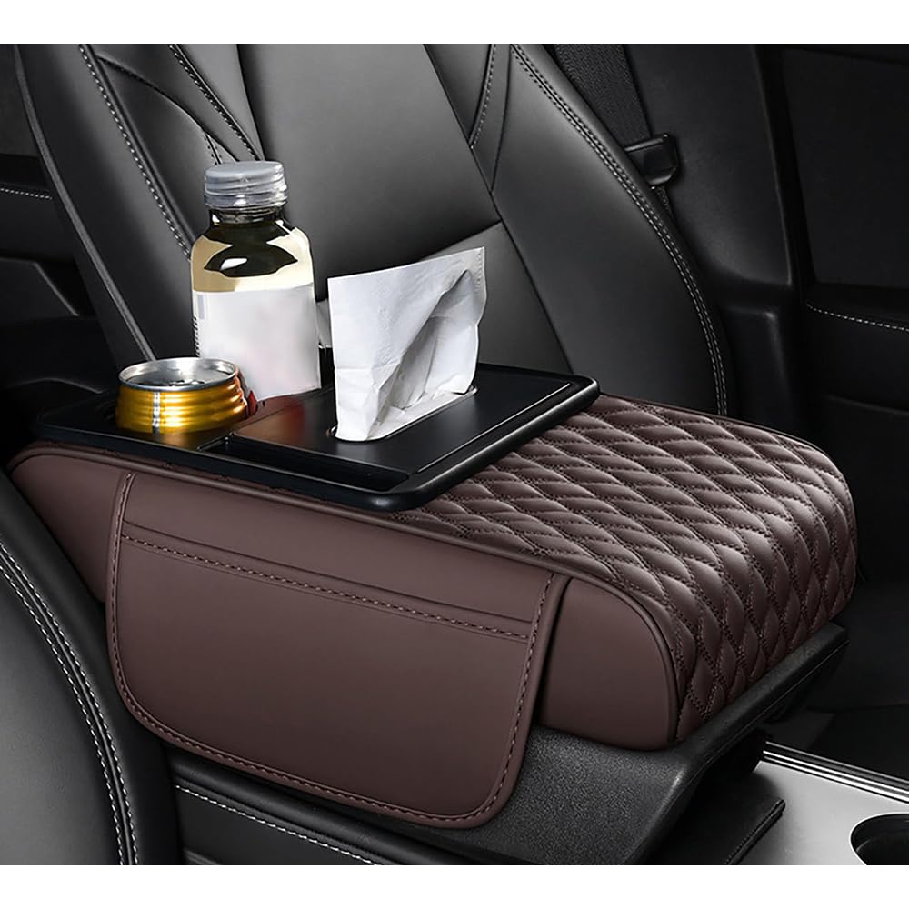 Zjjstt Brown Car Center Console Cover For Cadillac Lyriq 2022–2025,Arm Rest Lid Cushion Protector Multifunctional Armrest Cushion Pad Interior Accessories,