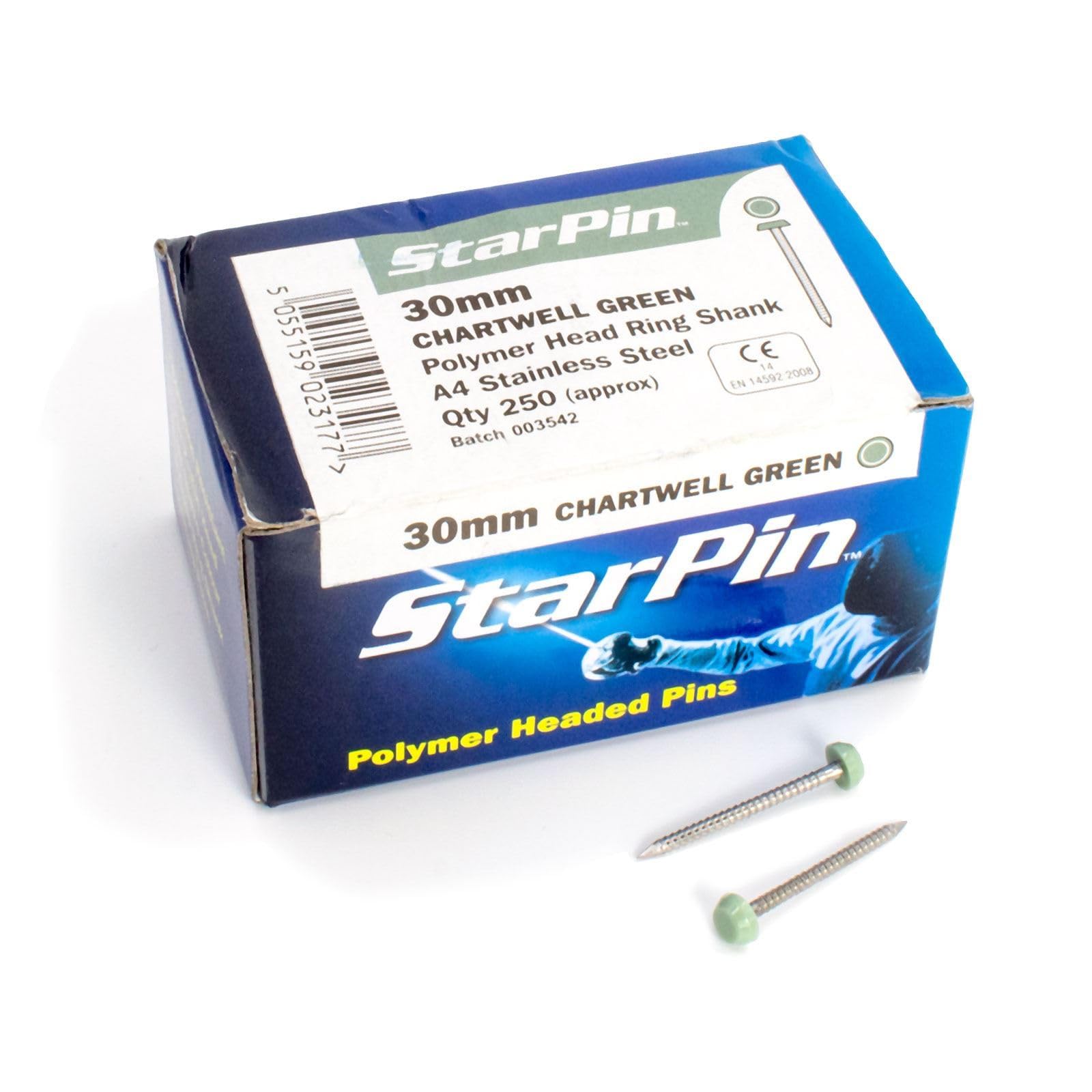 Rapierstar StarPin Polymer Headed Pins Ring-Shanked - 30mm, Chartwell Green