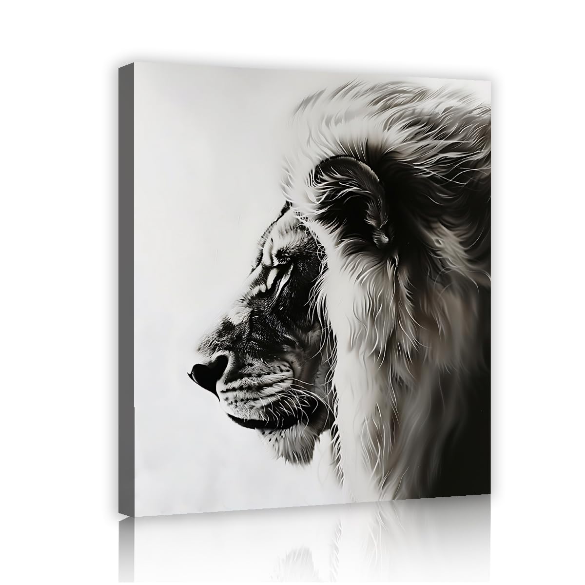 YUNART Lion Portrait Canvas Wall Art Framed Painting Black and White Abstract Animal Painting Print Wildlife Wall Decor Artwork Print 50x70cm Innerframe