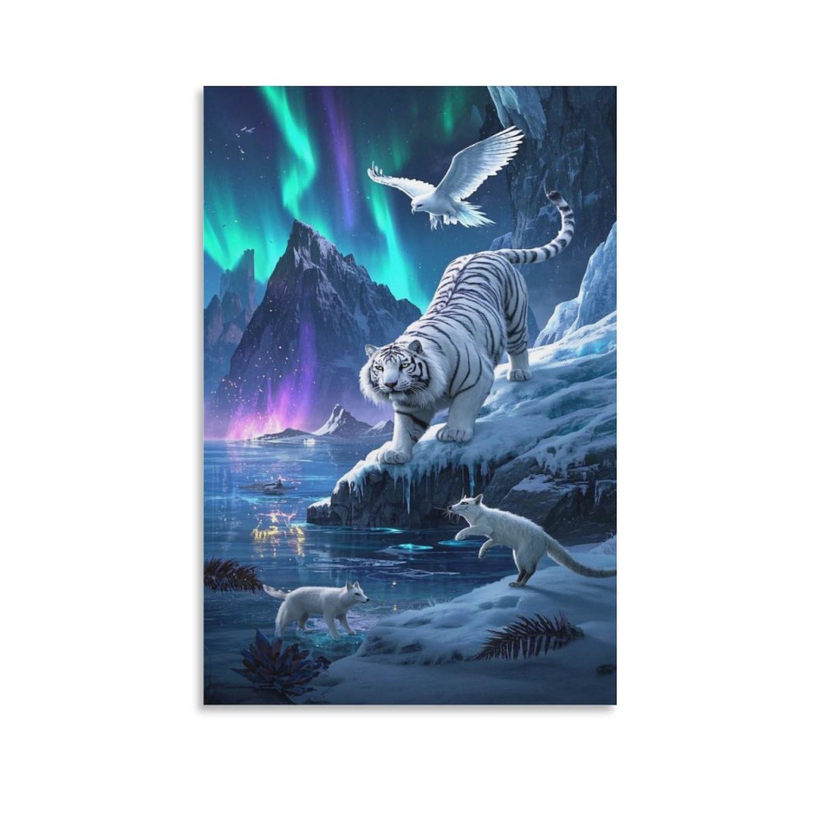 YYVKPMLXC Art Giclee Tiger Canvas Print Aurora Artwork Painting Pictures Ready To Hang for Home Decoration Gift 08x12inch(20x30cm)