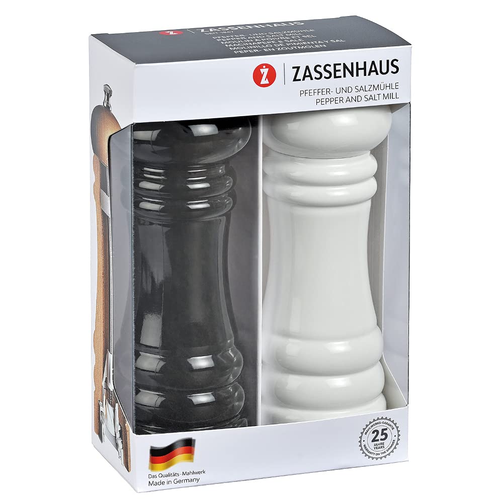 Zassenhaus Ensemble moulin à sel Berlin 18 cm blanc et moulin à poivre noir