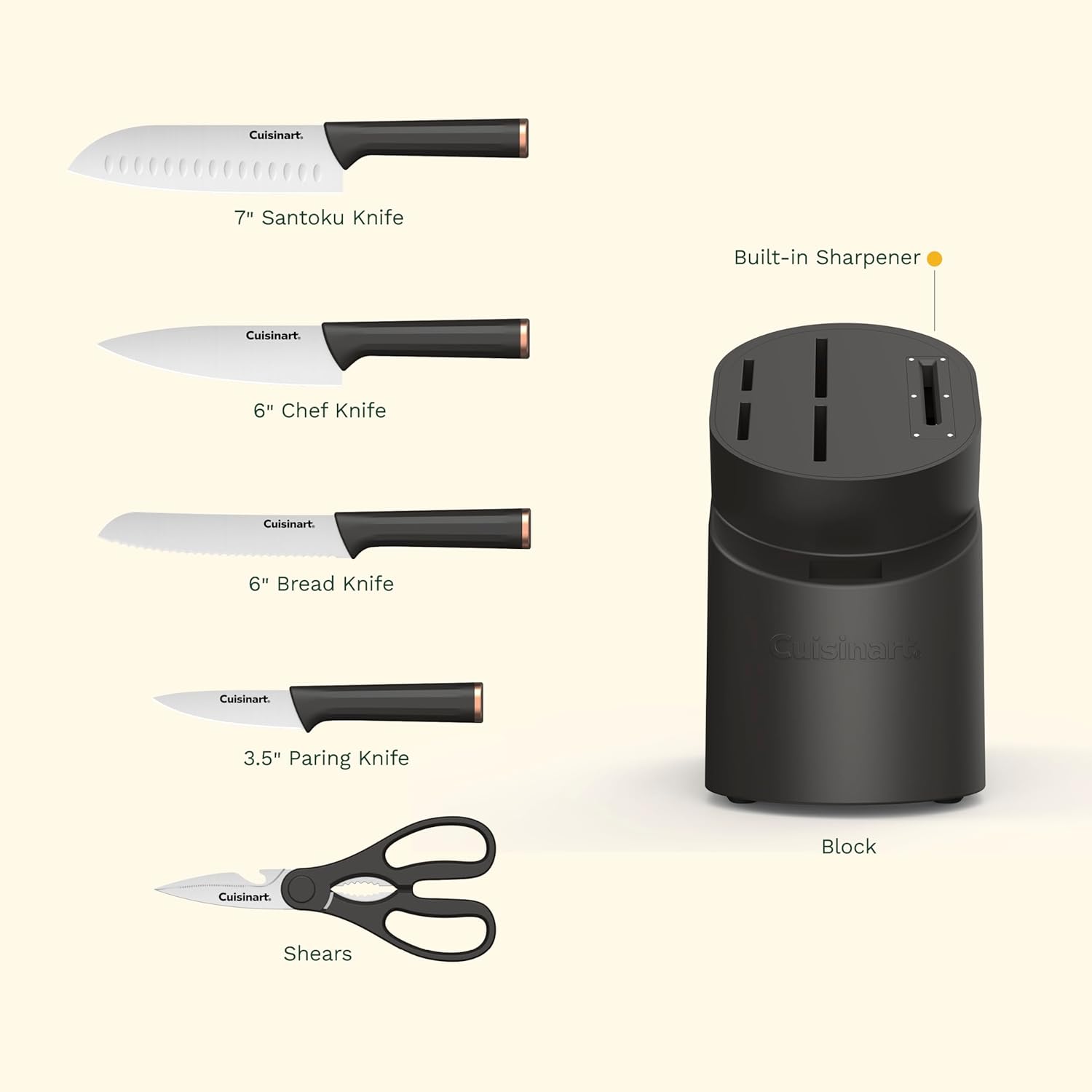 Artisan Elite Stainless Steel Cutlery 6 Piece Knife Block Set, Black