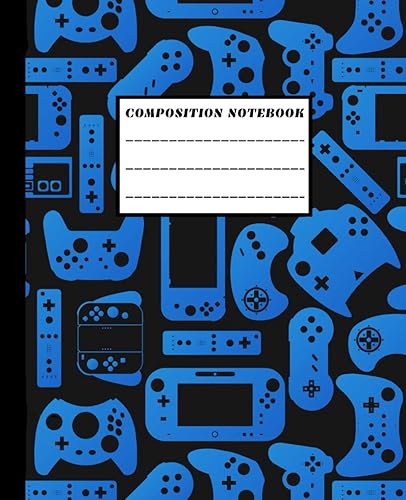 Video Game Composition Notebook Game Design for Teens Black and Blue Wide Ruled Lined Pages Notebook Gamer for Kids, Teens, Students and Adults