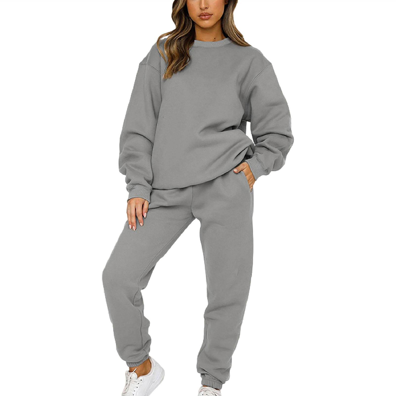 amropi Trainingsanzug Damen Pullover Sweatshirt und Jogginghose Warm Vlies Kleidungsset