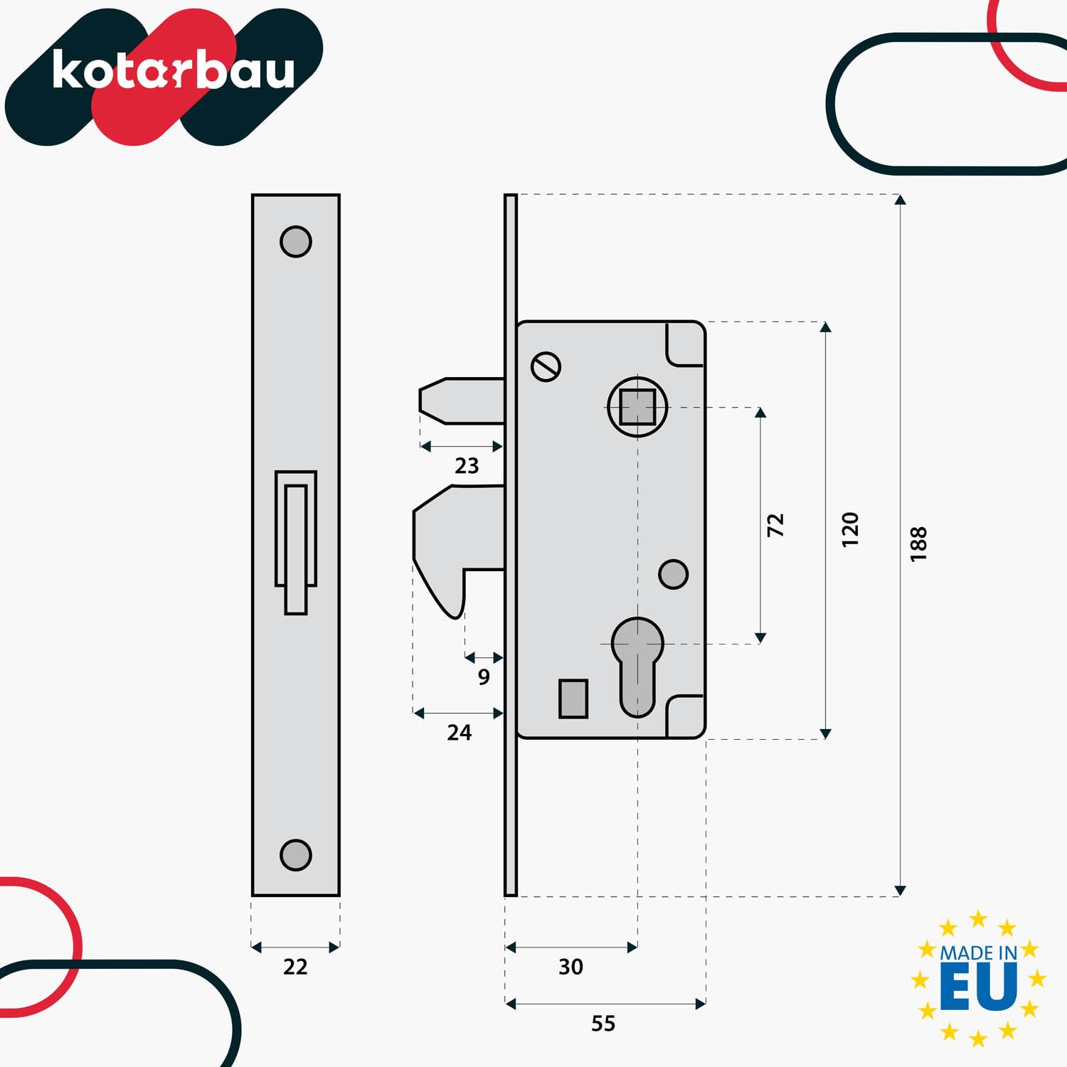 KOTARBAU Hook lock, sliding gates, mortise lock, 72/30, sliding