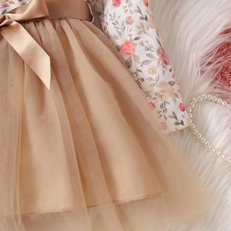 Image of Niren Enterprise Long Sleeve Printed Flower Belted Round Neck Baby Girl Frock with Knee-Length and A-Line Style