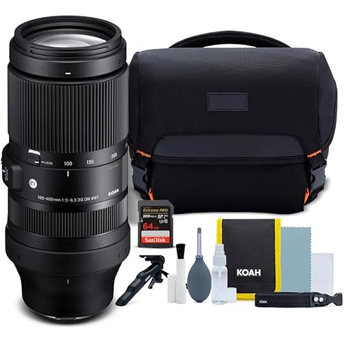 Sigma 100-400mm f/5-6.3 DG DN OS Contemporary Lens for L Mount Bundle with Street Camera System Gadget Bag and 64GB SDXC UHS-I Memory Card (3 Items)