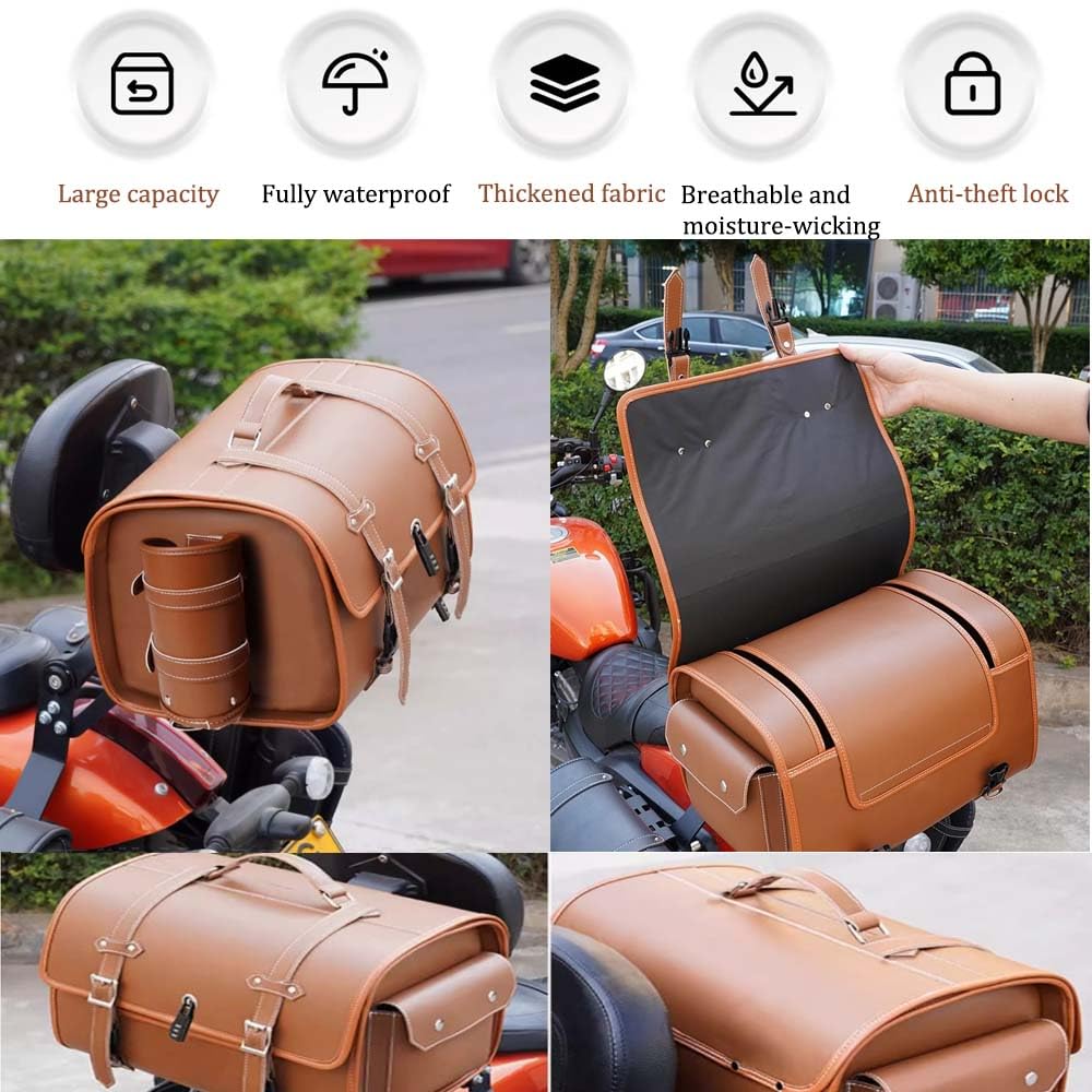 ZHSDMB Sacoche Moto Pour Harley Davidson Custom 1200, Sacoche Arrière De Moto, Étanche, Pour Toutes Saisons, Coffre De Rangement Pour Coffre De Voyage, Grande Capacité,A-Black