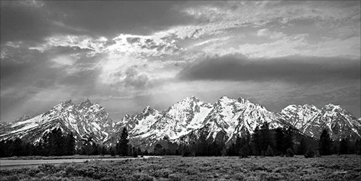 Sunlight on the Tetons By Lori Deiter 18x9 Poster. Black And White Photography Of Wyoming Mountain Range. Nature In National Park. Home Decor PAPER Art Print