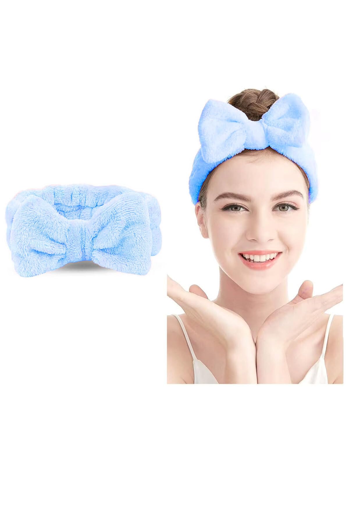 Toyaş Fiyonk Peluş Bandana Makyaj Spa Saç Bandı Buz Mavi