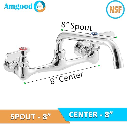 Miniatura 3 de AmGood Grifo de fregadero comercial con boquilla giratoria  centro de 8 pulgadas  montaje en pared  NSF (boquilla oscilante de 8 pulgadas)