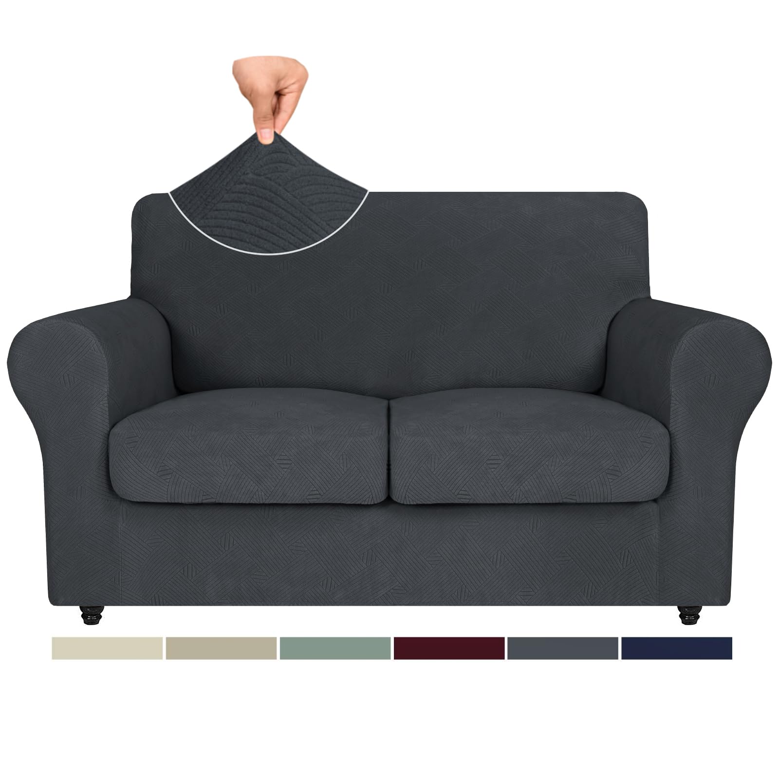 ZNSAYOTX Super Stretch Loveseat Slipcovers 3 Piece, Newest Striped Loveseat Sofa Covers for 2 Cushion Couch, Soft Love Seat Furniture Protector Washable Durable Anti Slip (55"-69", Dark Grey)
