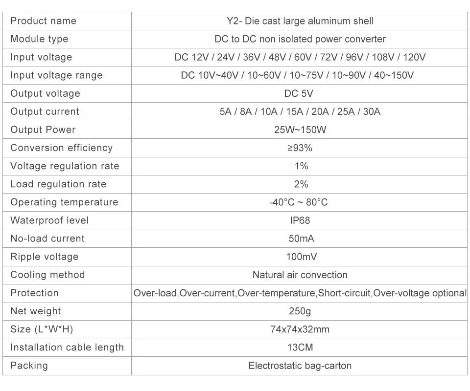 Convertidor de Potencia de 72V, 60V, 48V, 36V, 24V, 12V a 5V, regulador de Voltaje CC Frontal for Coche, módulo Reductor de DC-DC(20A,60V72V(10-90V))