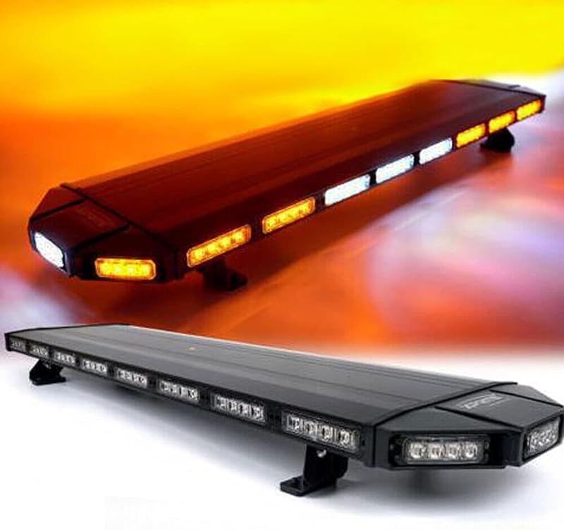 47'' LED Emergency Strobe Light Bar Beacon Warn Tow Truck Response White & Amber, Safety Flashing 108 LED Amber White Emergency Light Bar for Construction Vehicles Tow Trucks Snow Plows