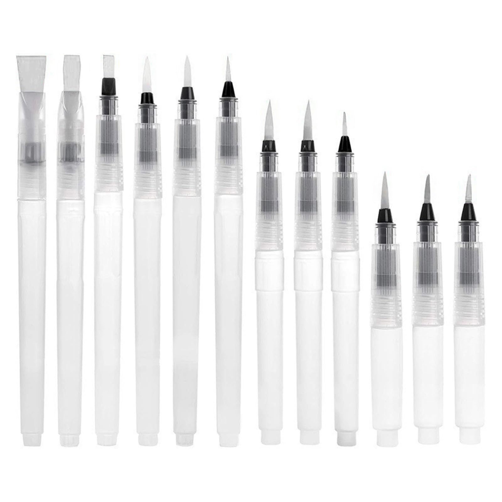 9 / 12Pcs Refillable Water Brush Pen Flat/Point Tip Painting Brush Pen for Kid Adult Watercolour Gouache Painting Refillable Brushes