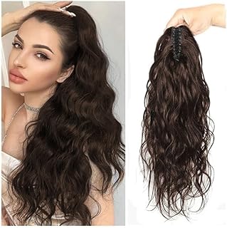 Mujeres Extensiones de cabello humano con cola de caballo con clip de garra Extensiones de cola de caballo con ondas corporales de cabello Remy brasileño # 2 Clip rizado ondulado de color marrón oscur