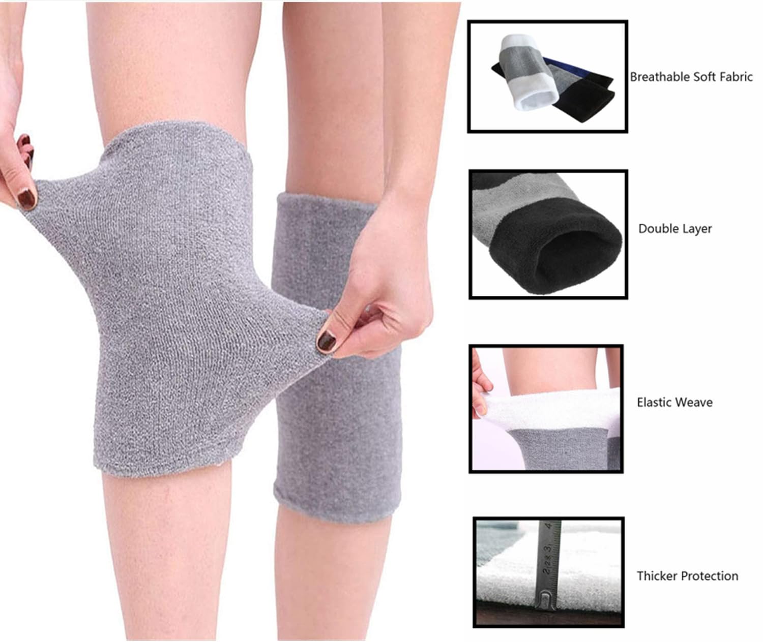 FakeFace Kniewarmers voor dames en heren, antislip, winter, warme kniebeschermers, elastische kniebeschermers, dubbellaagse beenwarmers, knie-warmers, thermische kniecompressiemouwen voor voetbal