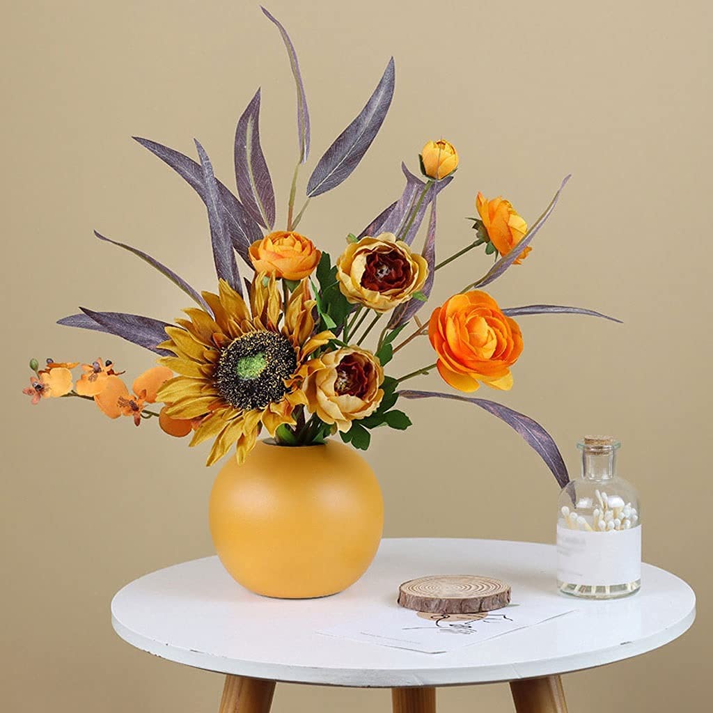 Flor Artificial Flor Artificial de Girasol con jarrón de cerámica, Flor Falsa para el hogar, Sala de Estar, Entrada, Mueble de TV, decoración de Flores de plástico Centros de Mesa para el hogar