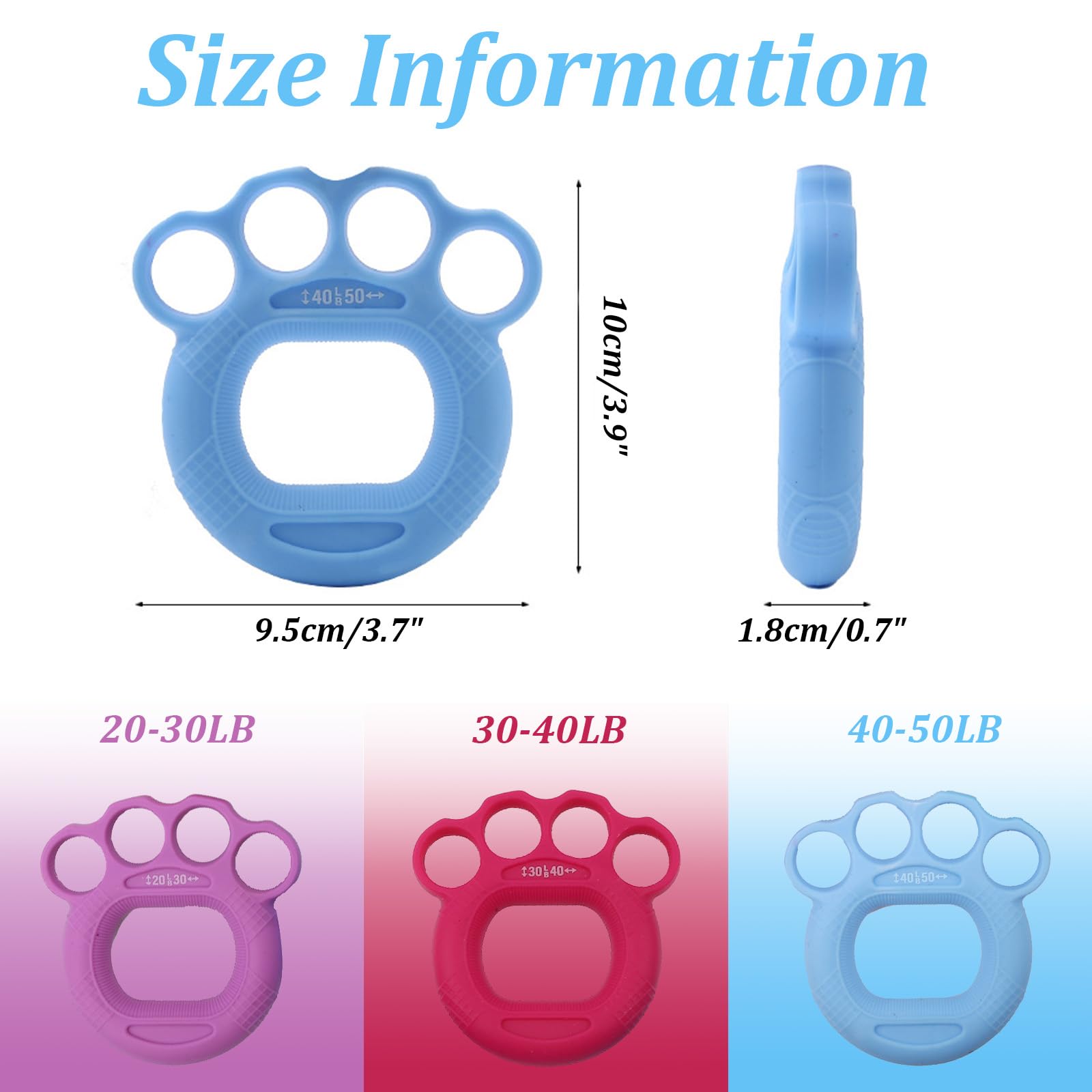 Fortalecedor de agarre de mano y ejercitador de dedos, 3 niveles de resistencia (20-50 libras), diseño ergonómico de silicona, para rehabilitación, artritis, terapia, ideal para músicos, escaladores