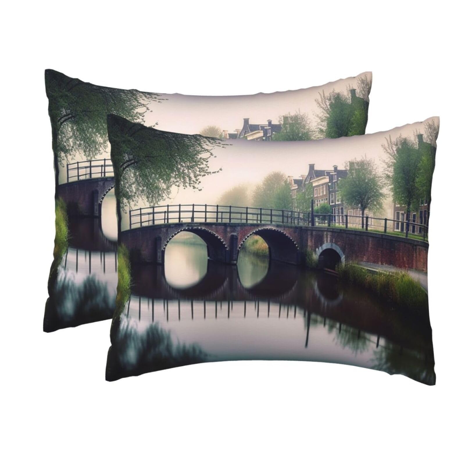 2 Pack Standard Size Pillow Cases for Hair and Skin Soft Breathable Pillow Case Covers with Hidden Zipper Netherlands Landscape Bridge Pillowcase 20x26 Inches Pillow Cover for Sleeping Gift