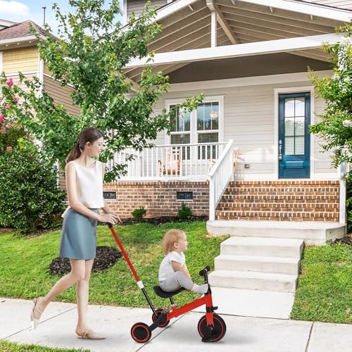 Dreirad, höhenverstellbar, 2-in-1, Laufrad, Dreirad, für Kinder von 1 – 3 Jahren, Dreirad für Babys, skalierbares Babyfahrrad, sicher und bequem, abnehmbarer Putter (rot) – Bild 7