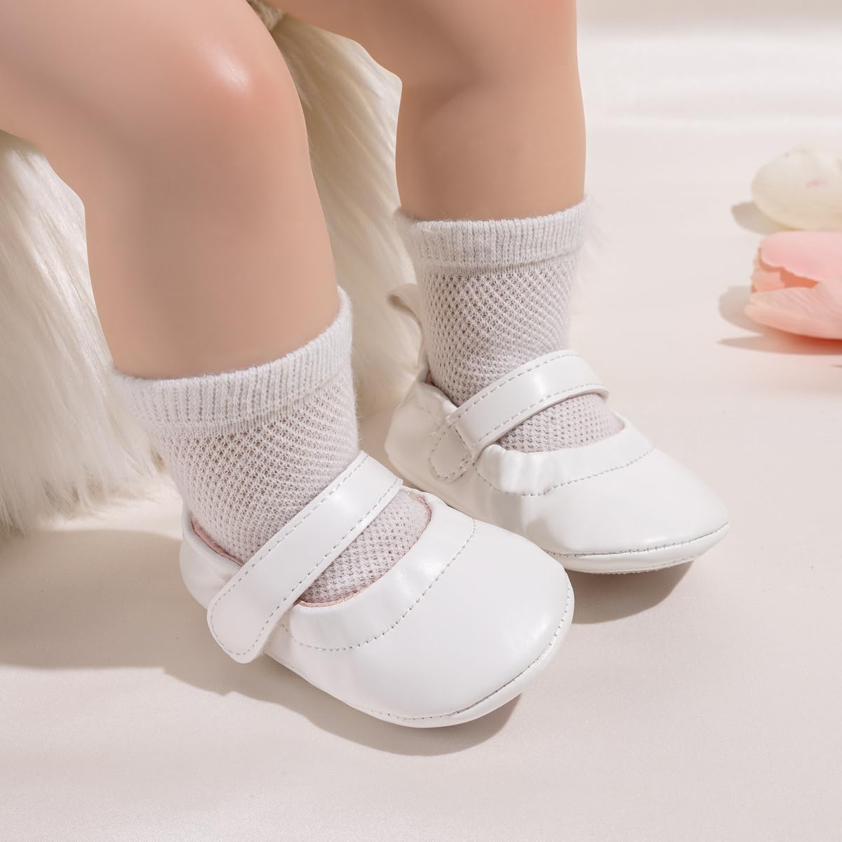 Meckior Infant Baby Girls Boys Handmade Princess Flats Toddler First Walkers Soft PU Leather Non-Slip Crib Wedding Dress Shoes