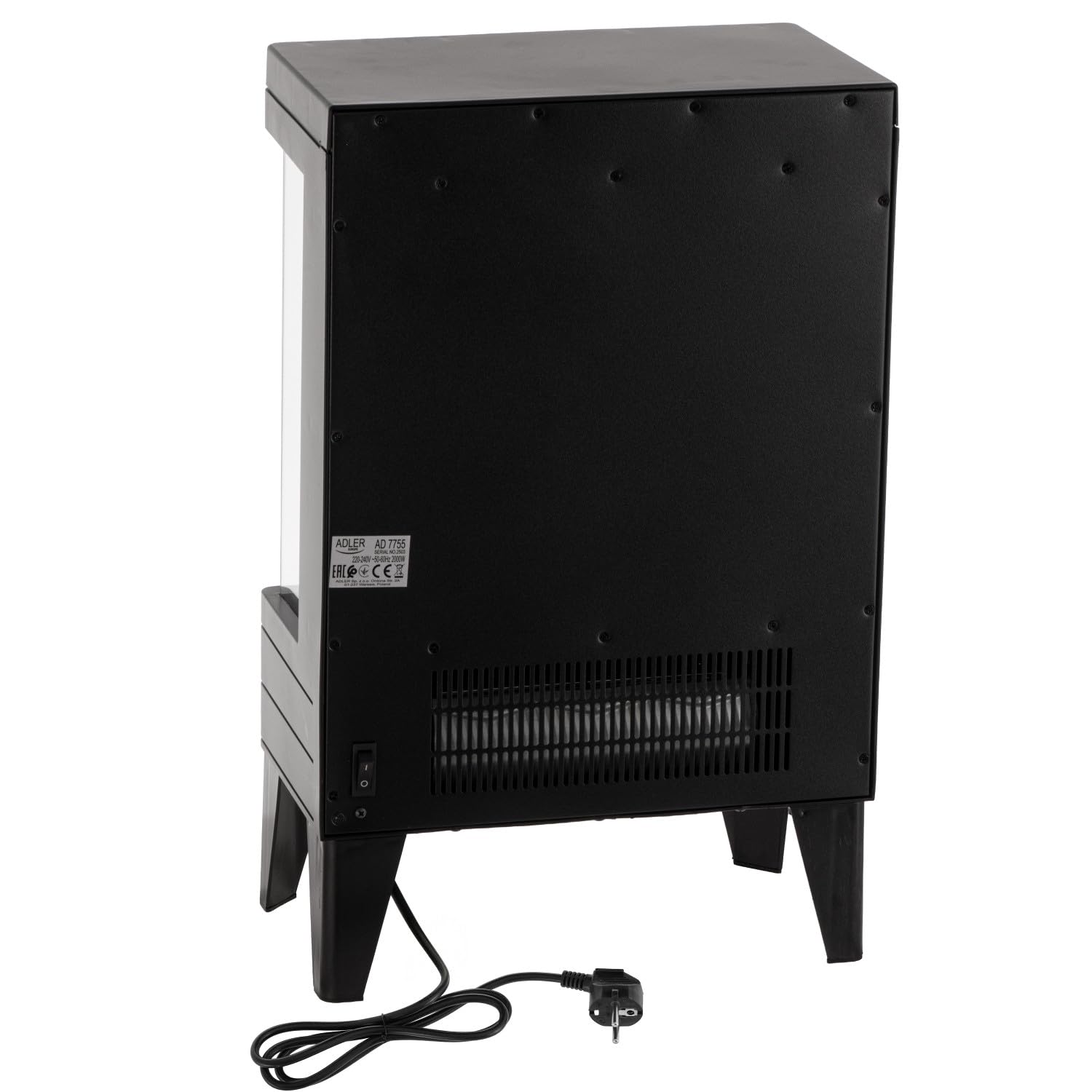 Adler AD 7755 elektryczny kominek LED 2000 W – efekt płomienia 3D, termostat 15–38°C, timer 1–12 godzin, ekran dotykowy, pilot zdalnego sterowania, nowoczesna przenośna konstrukcja, szkło hartowane