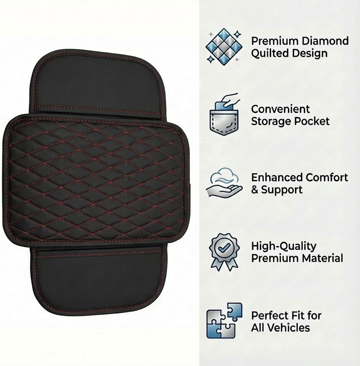 Car Center Console Cover, Stylish Leather Auto Armrest Box Pad with 2 Storage Bags, Waterproof Middle Console Cover Protector, Vehicle Interior Decoration for SUVs, Trucks, RVs (Black&Red) thumbnail