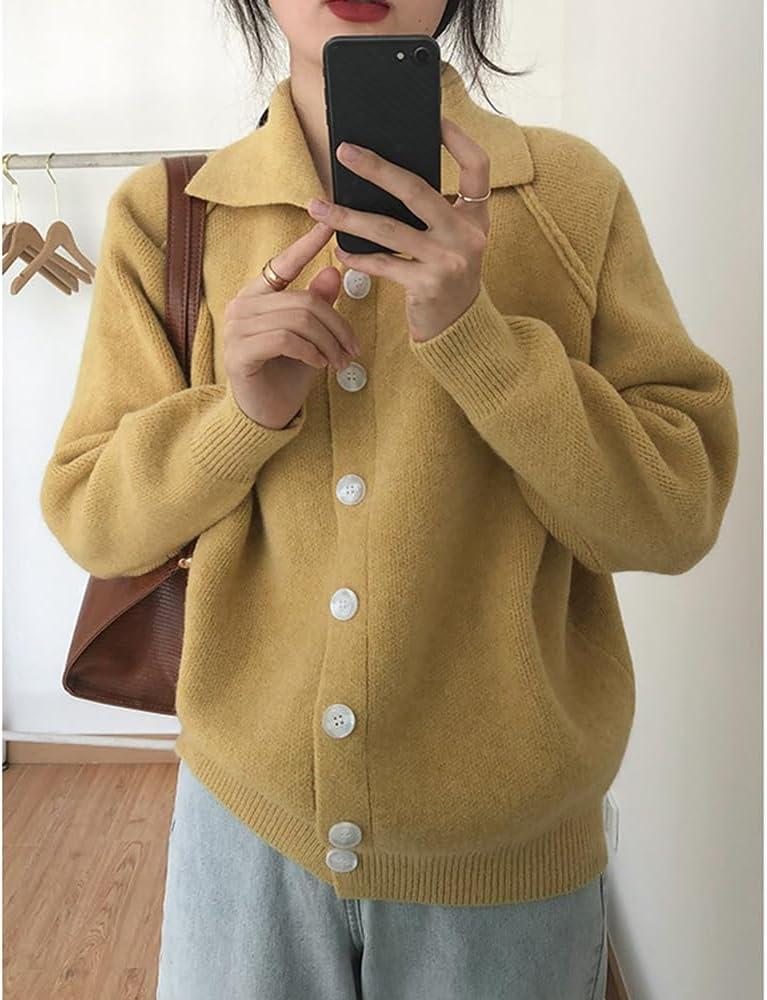 Amazon | [hurtbasuketto] カーディガン 襟付き セーター ニット