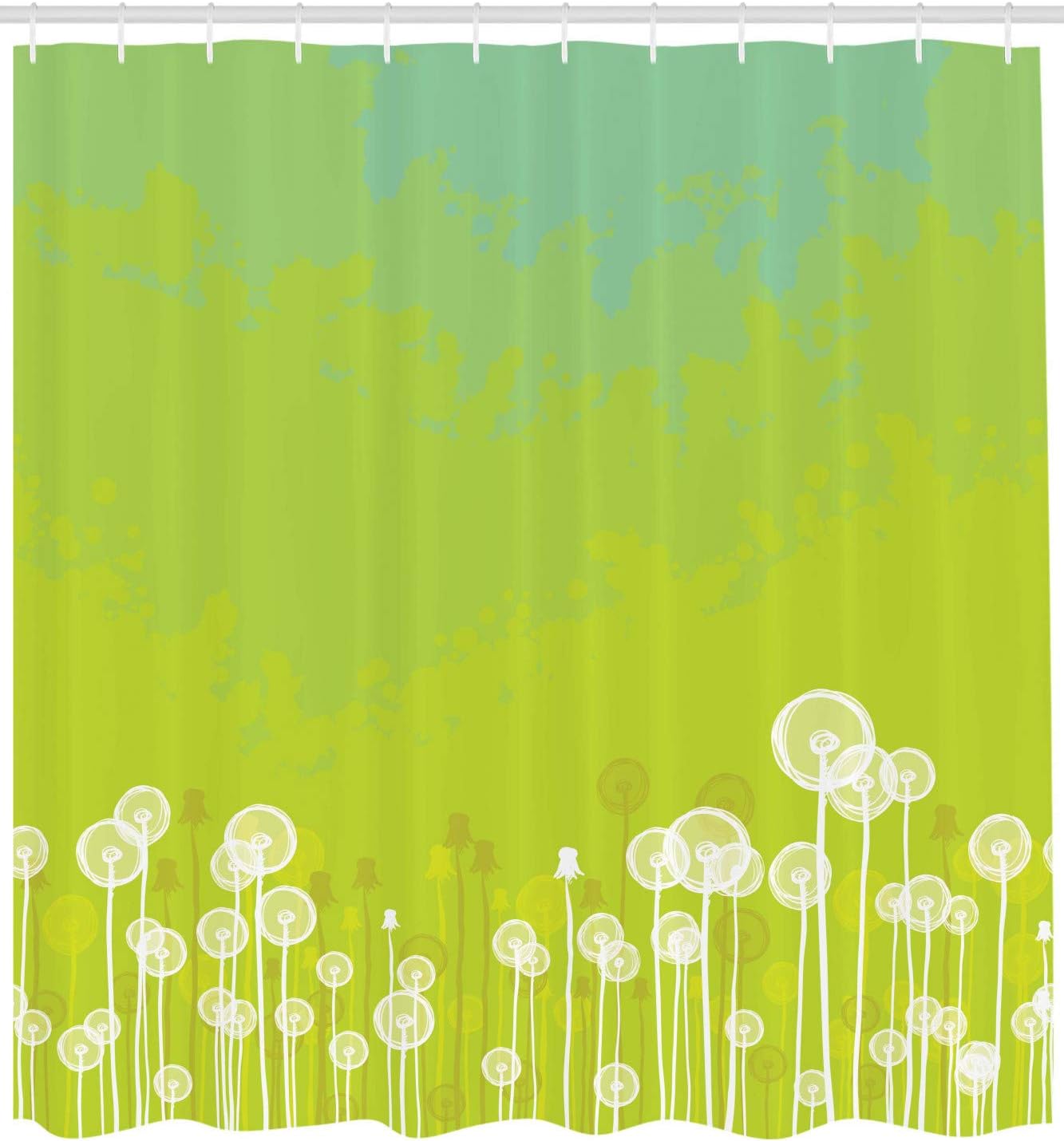 Ambesonne Dandelion Shower Curtain, Dandelion Flower Pattern Wild North American Flowering Plant Summertime, Cloth Fabric Bathroom Decor Set with Hooks, 69" W x 75" L, Apple Green Seafoam