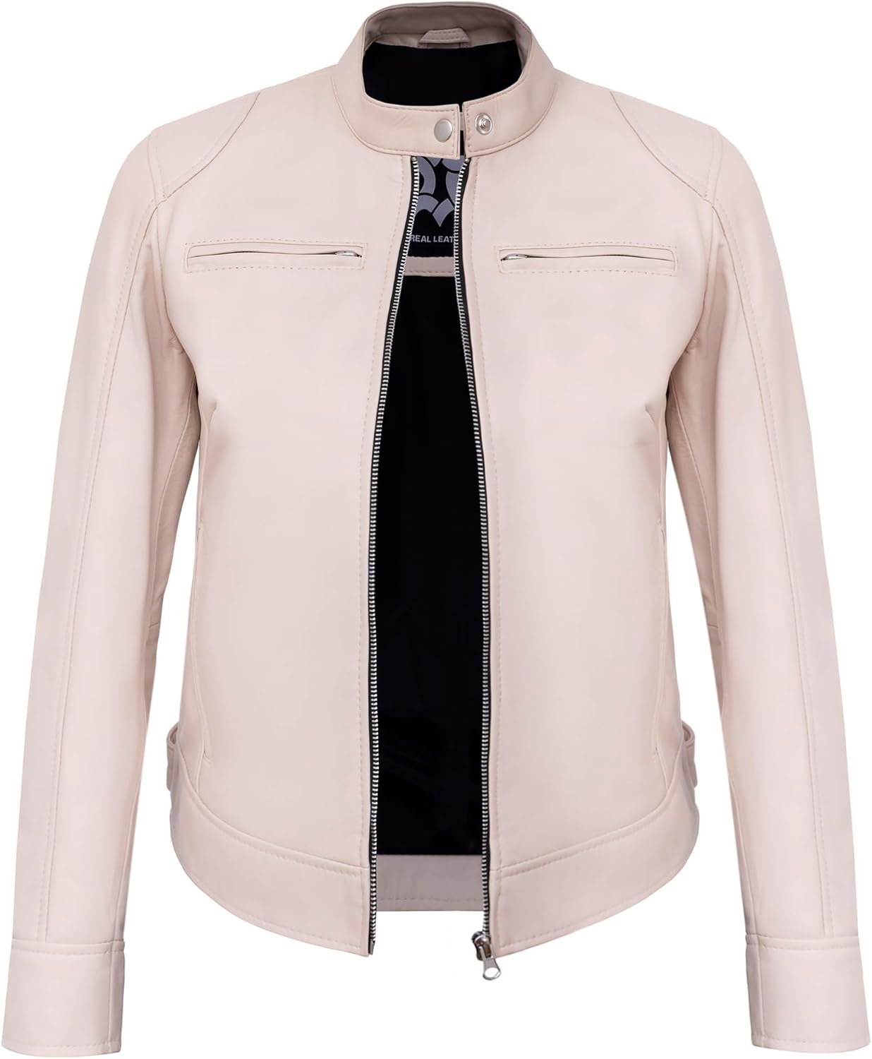 Womens Leather Jacket - Stylish Cafe Racer Real Lambskin Motorcycle Leather Jackets For Women - Image 2