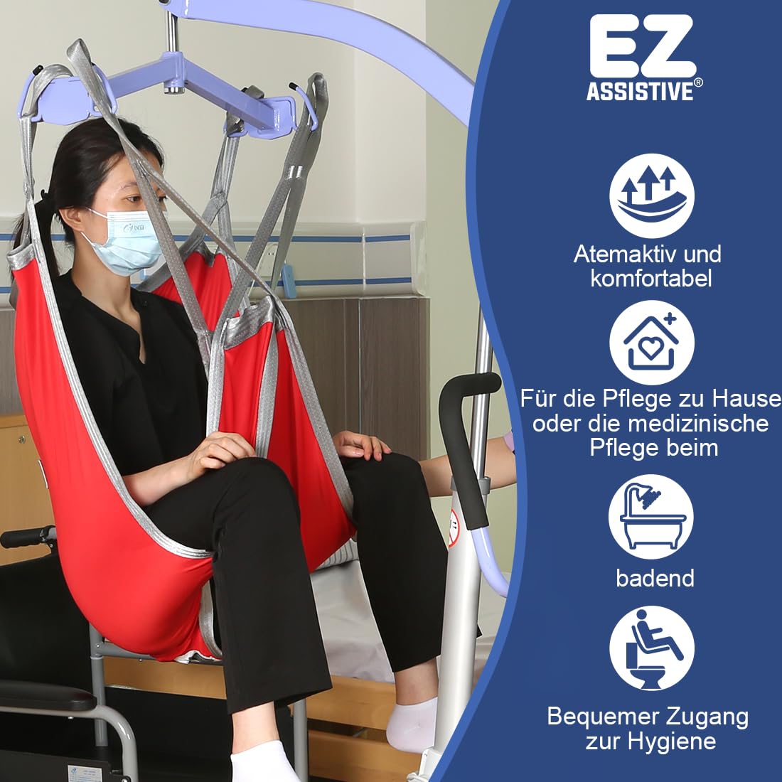 EZ Assistive Patientenlifter Hebegurt mit geteiltem Bein – U-Schlinge für Toilettengang & Transfer, waschbare Transferschlinge für Pflegebedürftige, Belastbarkeit 227 kg (500 lbs) in 3 Größen (S/M/L)