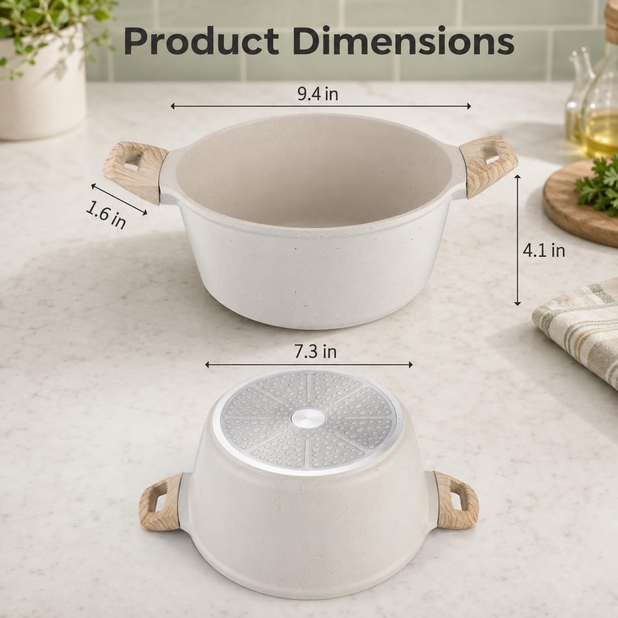 Ceramic Nonstick Pot, 4.5 QT Stock Cooking Pot with Lid, Induction Compatible, Easy to Clean Soup Pot with Stay-cool Handles