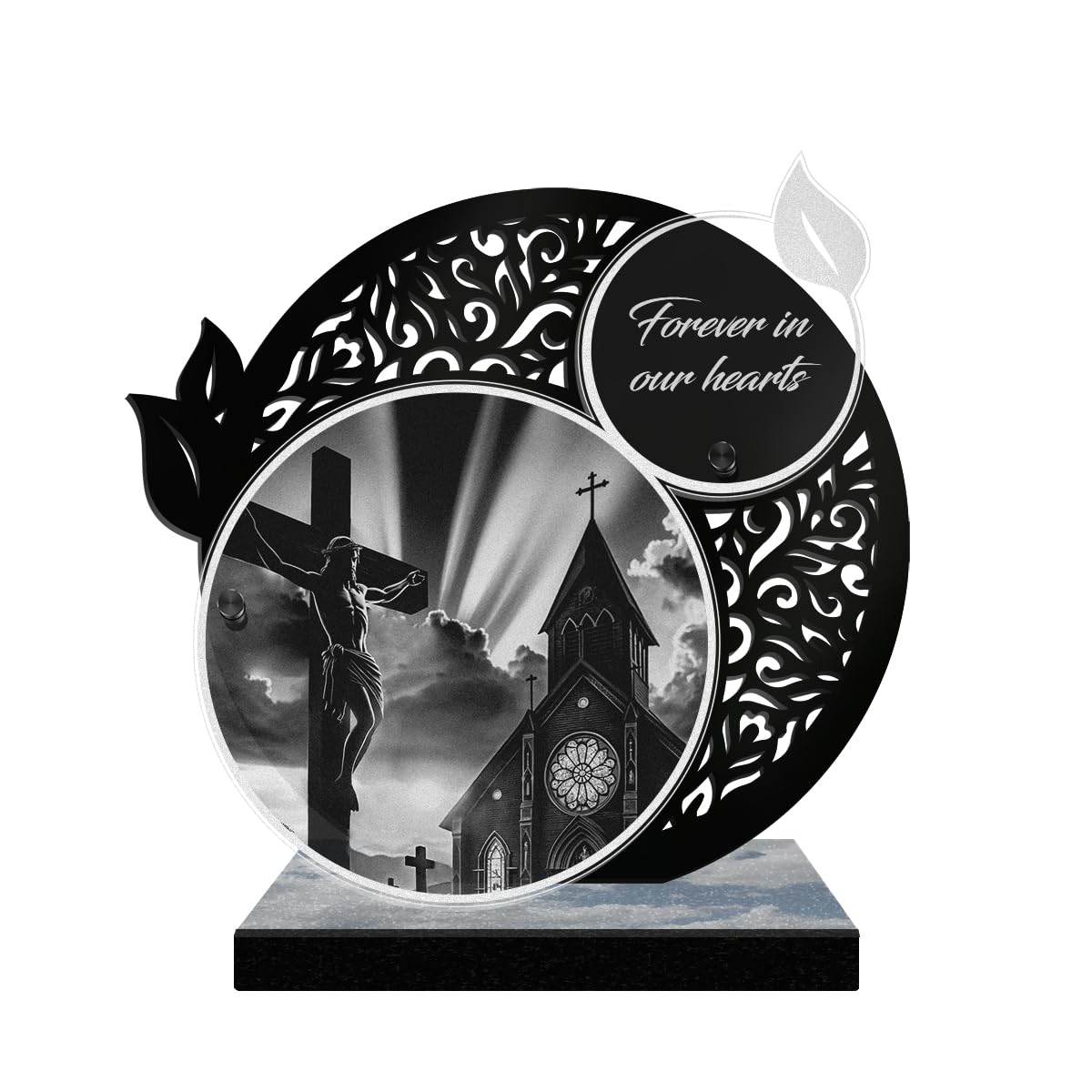 ETERNEL - Personalized Funeral Plaque Lace - Church Cross Jesus Christ, Religion - Customizable text, laser-engraved funeral plaque for tribute, cemetery plaque, tombstone, deceased